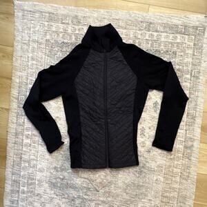 Athleta Black Running Jacket Full Zip Mixed Material Knit Sleeves/Back - L